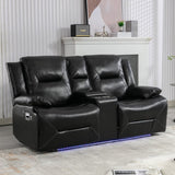 2 Seater Home Theater Recliner Manual Recliner Chair with a LED Light Strip Two Cup Holders and a WF323622AAB