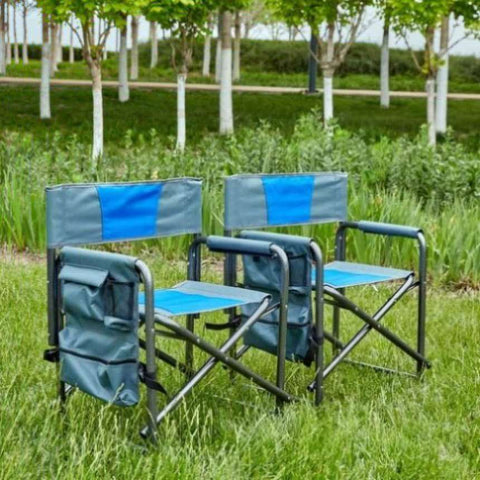 ZUN 2-piece Padded Folding Outdoor Chair with Storage Pockets,Lightweight Oversized Directors Chair for W24178769