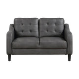 Gray Polished Microfiber Upholstered 1pc Loveseat Button Tufted Contoured Arms Solid Wood Frame B011P206271