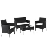 2pcs Arm Chairs 1pc Love Seat & Tempered Glass Coffee Table Rattan Sofa Set Black 38458938