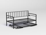 Twin Daybed with RGB LED Lights & Charging Station, Height Adjustable Day Bed Frame with Trundle, 52282237