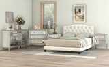 Upholstered Platform Bed with Saddle Curved Headboard and Diamond Tufted Details, King, Beige WF294420AAA