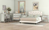 ZUN Upholstered Platform Bed with Saddle Curved Headboard and Diamond Tufted Details, Full, Beige WF294418AAA