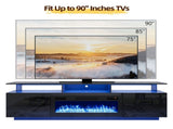 Black Fireplace TV Stand, 199.6*40*62cm, Embossed Particle Board with Melamine Foil, High Gloss 66699979