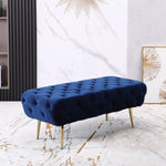 ZUN Sira Velvet Button Tufted Bench with Gold Metal Legs, Blue T2574P164597