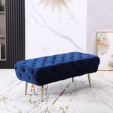 ZUN Sira Velvet Button Tufted Bench with Gold Metal Legs, Blue T2574P164597