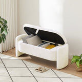 ZUN Ottoman Oval Storage Bench 3D Lamb Fleece Fabric Bench with Large Storage Space for the Living Room, W1825133565