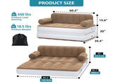 Queen Air Sofa Bed Mattress with Headboard & Pump for Home Camping Guests, Khaki 75562742