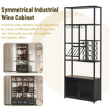 ZUN 82.7" Industrial Standing Wine Rack with Glass Rack Tall Freestanding Floor Bar Cabinet WF325111AAB
