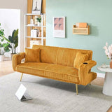 The straight-row white corduroy sofa with throw pillows, featuring a minimalist style, is suitable W1658P251985