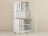 Large Countertop Kitchen Pantry Cabinet,Freestanding Storage Cabinet with Hutch,Glass Doors and T3971P416354