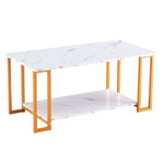 ZUN Coffee Table, 2 Layers 1.5cm Thick Marble MDF Rectangle 39.37" L Tabletop Iron Coffee Table , Dining 45259084