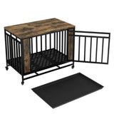 Dog House Furniture, Wooden Dog House Dining Table with Iron Door and Tray for Medium/Small Dogs W1580P321353