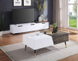 ZUN White High Gloss and Rustic Oak Coffee Table with Metal Leg B062P209101