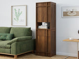 Tall Narrow Storage Cabinet, Wooden Freestanding Bookshelf with Doors & drawer, Slim Display W331P515578