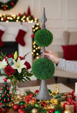Two-Tier Artificial Plant D7x26.5" Natural Boxwood Sphere Topiary on Metal Spire Circle Ball Home 18565719