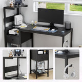 Computer Desk with Power Outlet & Storage Shelves, Study Writing Table with USB Ports Charging W578P191952