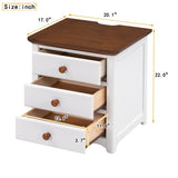 ZUN Wooden Nightstand with USB Charging Ports and Three Drawers,End Table for Bedroom,White+Walnut 55418230
