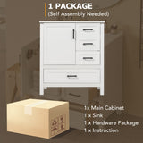 30" White Bathroom Vanity with Sink Combination Set, Bathroom Storage Cabinet with Soft Close Door, N729P177787K