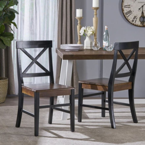 ZUN Roshan Farmhouse Acacia Wood Dining Chairs, Black / Walnut 62888.00BWALN