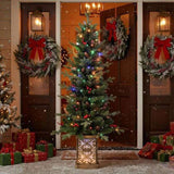 4FT Christmas Tree with 100 Multicolor LED Lights Pre-Lit Green Artificial Plant Pot Red Berries & 56233318