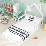 Twin Size Wood Floor Bed with House-shaped Headboard, White WF304145AAK