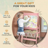 Art Easel with Paper Roll, Blackboard, Whiteboard, Storage, Pink 71861754