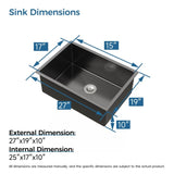 Kitchen Sink, 27x19 Single Bowl, Undermount Handmade Sink in Black, with US Standard Drain and 90694307