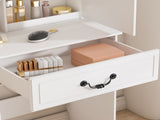 Modern Mini Dressing Table with LED-lit Mirror & Hidden Storage,Includes Padded Stool,Adjustable 17689128