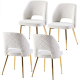 ZUN Off White Boucle Dining Chairs with Metal Legs and Hollow Back Upholstered Dining Chairs Set of 4 W1164P245746