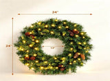 24in Pre-Lit Christmas Wreath with 50 Warm White LED Lights, 10 Natural Pine Cones, 143 Branch Tips, 28992933