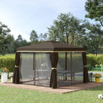 ZUN 10' x 10' Patio Gazebo, Aluminum Frame Double Roof Outdoor Gazebo Canopy Shelter with Netting & W2225142550