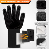 BBQ Gloves, 1472&degF Heat Resistant Fireproof Mitts, Silicone Non-Slip Washable Oven Kitchen Gloves W2181P192852