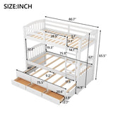 ZUN Twin over Twin Wood Bunk Bed with Trundle and Drawers,White 90927020