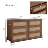ZUN Modern Cannage Rattan Wood Closet 6-Drawer Dresser Wood Storage Cabinet Sideboard for Bedroom, WF315593AAD