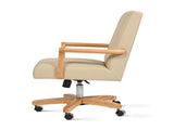 Dumont Modern Farmhouse High Back Executive Home Office Chair, Neutral Cream Beige Leather & Natural B2719P238268