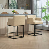 ZUN House Hold Counter Height Bar Stools Set of 2, Modern Square Bar Stool with Back, Black Metal W1588P191206