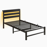 Twin Size Bed Frame Heavy Duty Platform Bed Frame with Headboard, USB Charging Station, LED Bed, No W840P209905