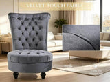Grey Retro High Back Armless Royal Accent Chair Fabric Upholstered Tufted Seat for Living Dining And 66498578