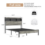 Full size bed frame, wooden platform bed frame, with storage and 2 USBs, no noise, no need for box W636P315847