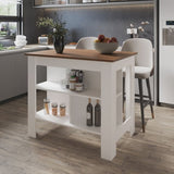 ZUN Aztec Kitchen Island in Melamine with Open Storage, Mahogany/White B128P237142