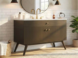 36" Luxury Striped Bathroom Vanity, Soft-Close Dual-Door Storage & Premium Ceramic Sink, Dark Brown N765P387198D