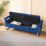 67.91"Wide Velvet Storage Soft Bench with Armrests for Living Room, Entryway and Bedroom. Navy W3118P272640