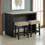 Two-Tone Design Transitional Black 3pc Dining Set Table 2x Stools Tufted Beige Seats Dining Room B2741P301915