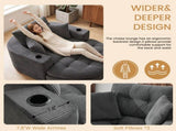Oversized Dark Gray Round Chaise Lounge Sofa, Upholstered Lounge Chair with 3 Pillows, Boneless Sofa W6167P542349