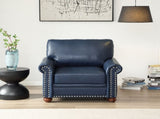 Living Room Sofa Single Seat Chair with Wood Leg Navy Blue Faux Leather W1097125453