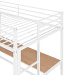 ZUN Twin Metal Loft Bed with Desk and Shelve,White MF292491AAK