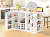 U-Style 47.2" Counter Height Table with Foldable Top & Power Outlet, Sideboard Buffet Cabinet & Bar N711P437715K