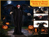 5.5FT Halloween Animatronic Winged Grim Reaper, Sound & Button Activated, Shaking Reaper with 39336068