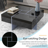 ON-TREND Unique Design Coffee Table with 4 Hidden Storage Compartments, Square Cocktail Table with WF305182AAB